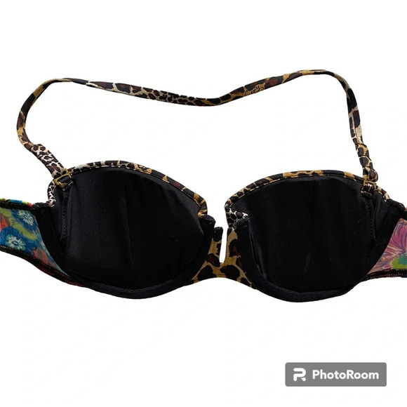 VICTORIA’S Secret Leopard floral colourful printed Push Up Bikini Top Size 34B - Picture 2 of 5